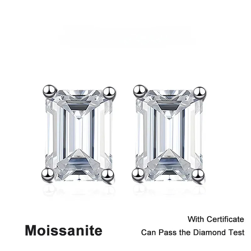 NeeTim 0.5CT 1CT 2CT Pendientes de moissanita con corte radiante esmeralda para mujer, pendientes de plata de ley 925 con diamante de laboratorio, joyería