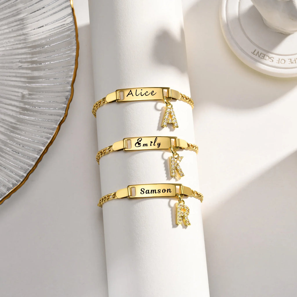Personalisiertes Namensarmband mit Initialen für Jungen Mädchen, kostenlose Gravur Datum ID Armband Geburtstagsgeschenk