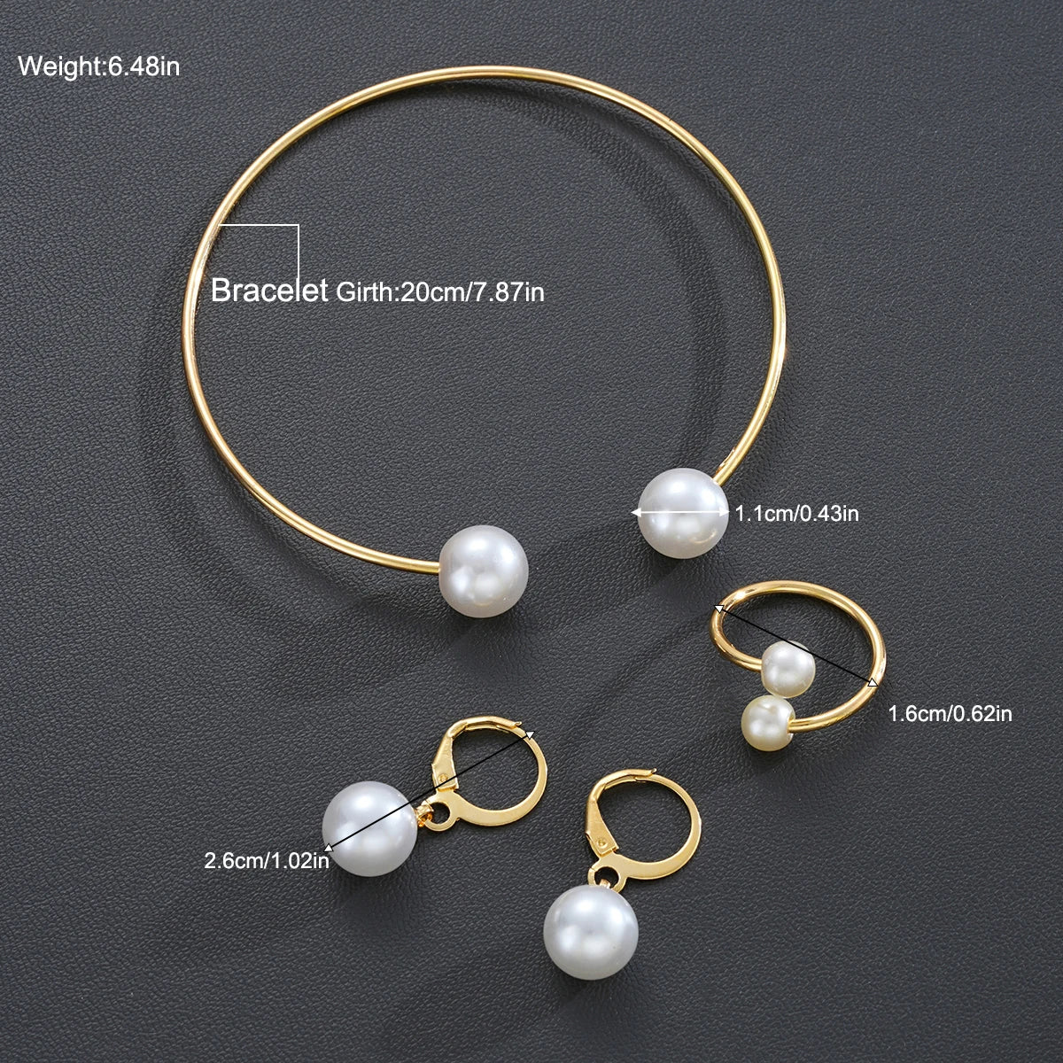 4tlg/Set einfache Perlenohrringe Ring Armreif für Frauen Vintage exquisite goldfarbene Schmucksets weibliche Hochzeitsfeier Schmuckgeschenke