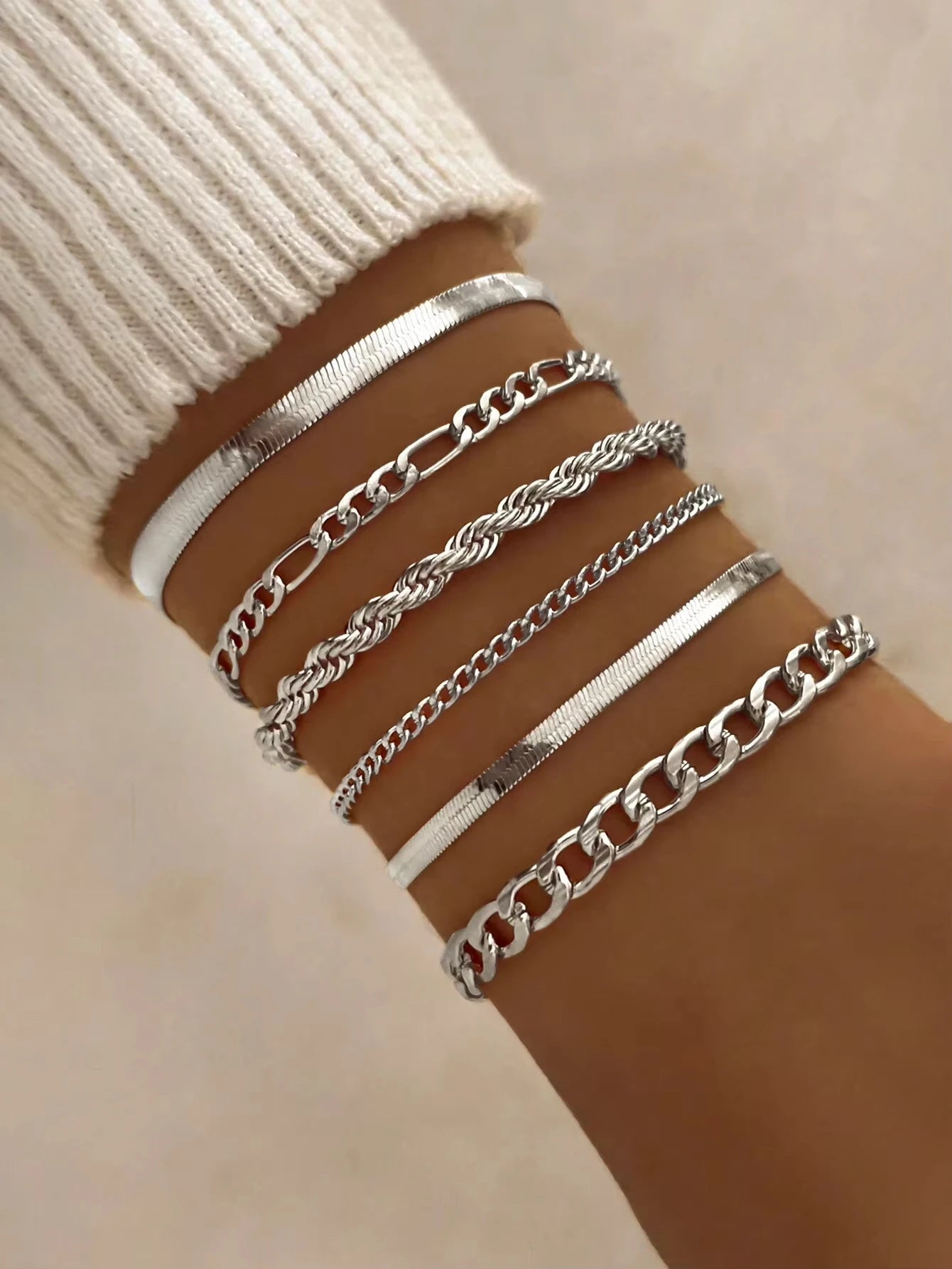 6 Stück Mode Punk-Stil Einfache Kalte Töne Kette Armband Set Geeignet für den Täglichen Gebrauch von Frauen