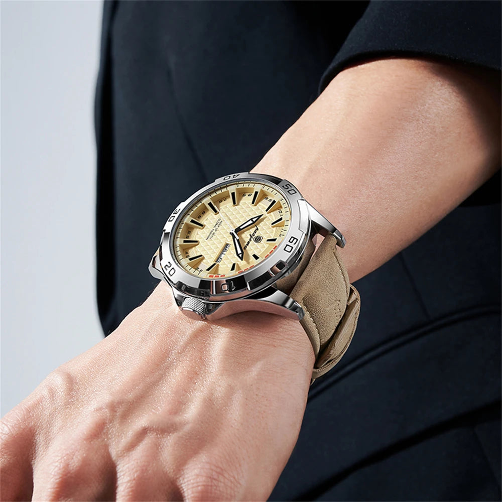 PAAZOMU Reloj de pulsera original para hombre, de lujo, resistente al agua, luminoso, con fecha y semana, de cuarzo deportivo, de cuero, para hombres Reloj