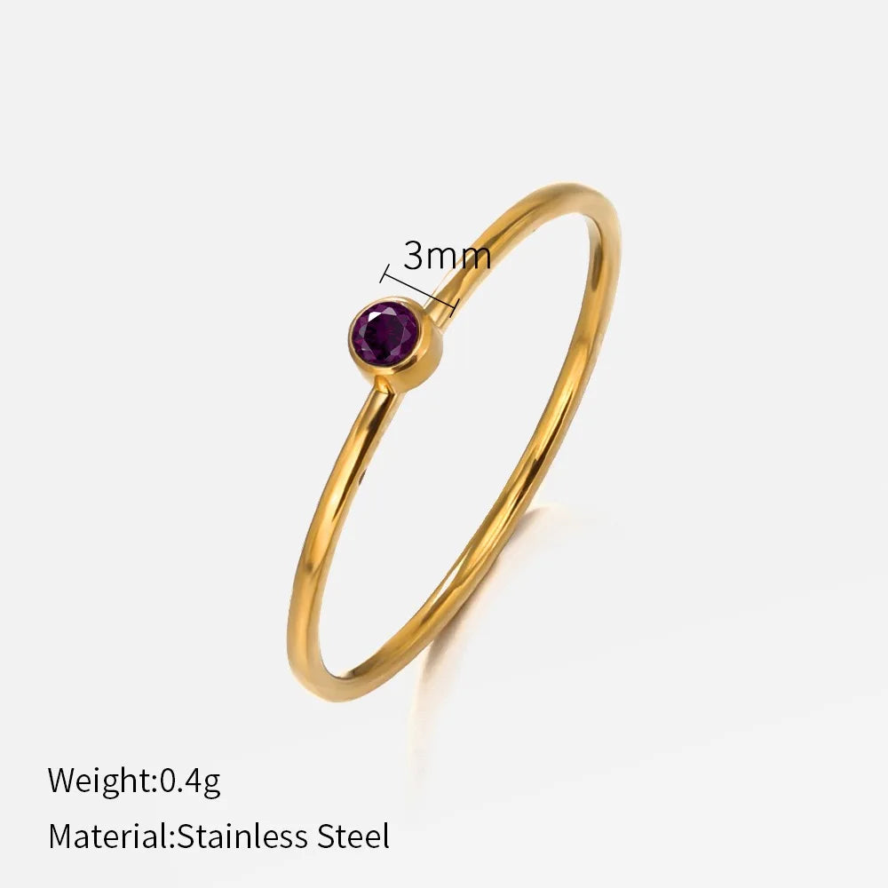 Anillo de piedra natal de acero inoxidable SUNIBI para mujer, color dorado, estilo simple, joyería de moda para fiestas, dropshipping