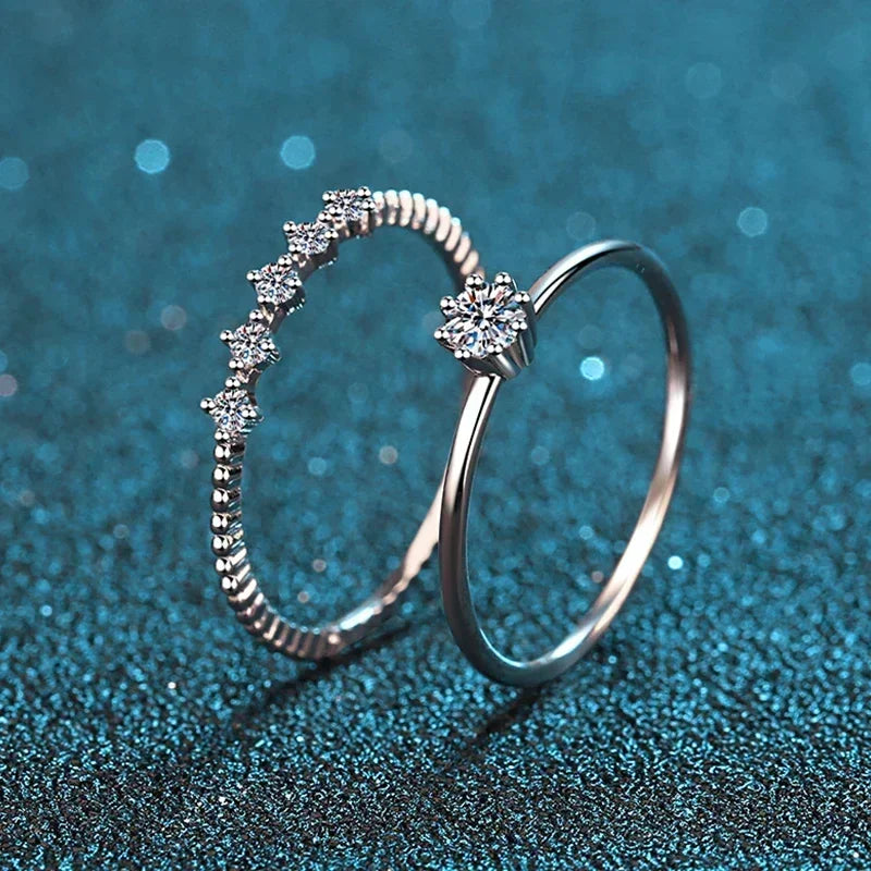 NeeTim 3mm Moissanit Ring Set Silber 925 Brillantschliff 0.1 Karat Diamant Test Bestanden D Farbe Moissanite Ringe Original Schmuck