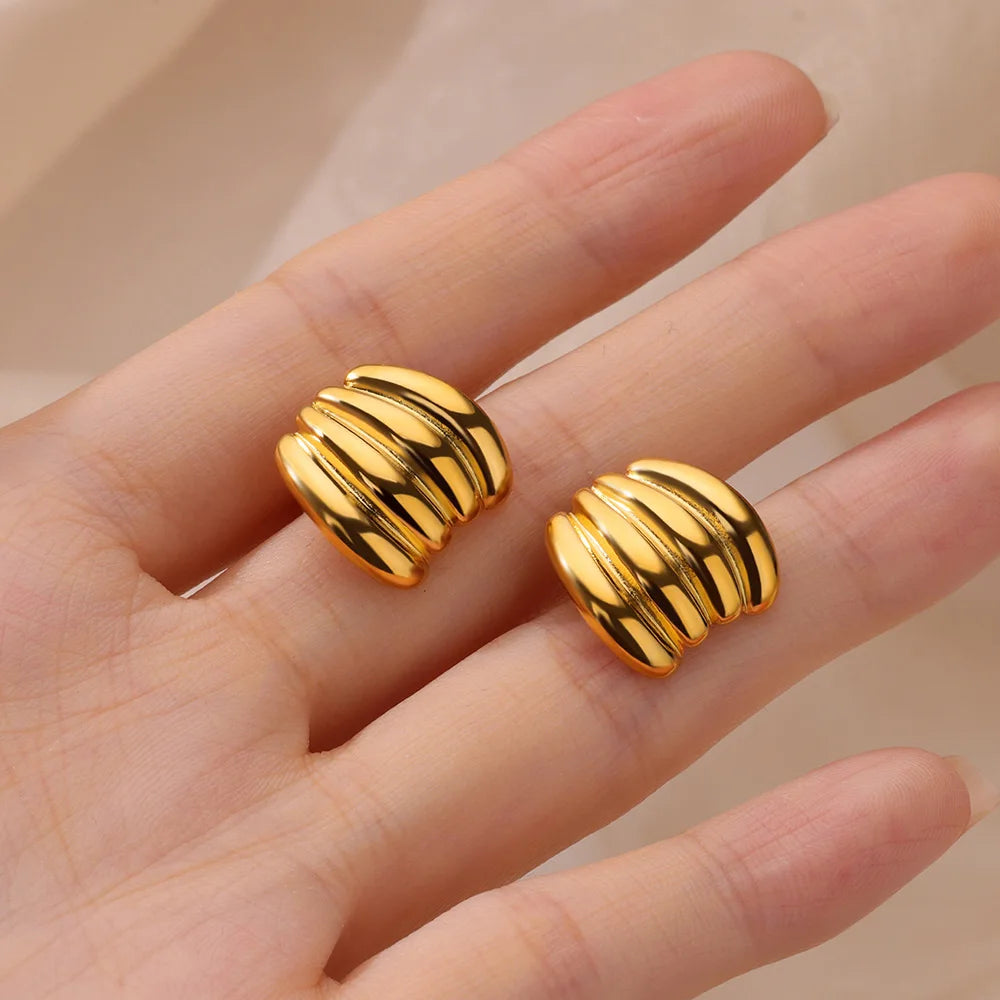 Vintage gestreifte Ohrringe für Damen in Goldfarbe, Edelstahl, geometrische Ohrringe, Statement-Schmuck für Hochzeit und Party, Geschenk 2024