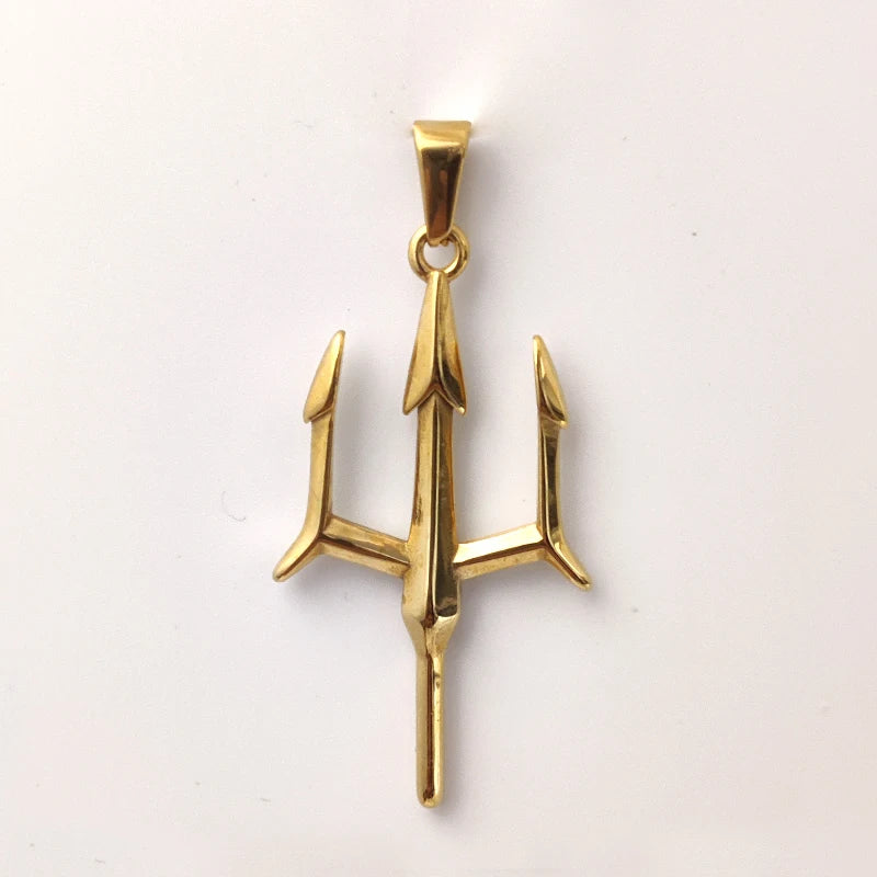 Collar Tridente Poseidón Acero Inoxidable Chapado en Oro 18K Aquaman Mitología Griega Colgante Joyería Regalo para Hombre