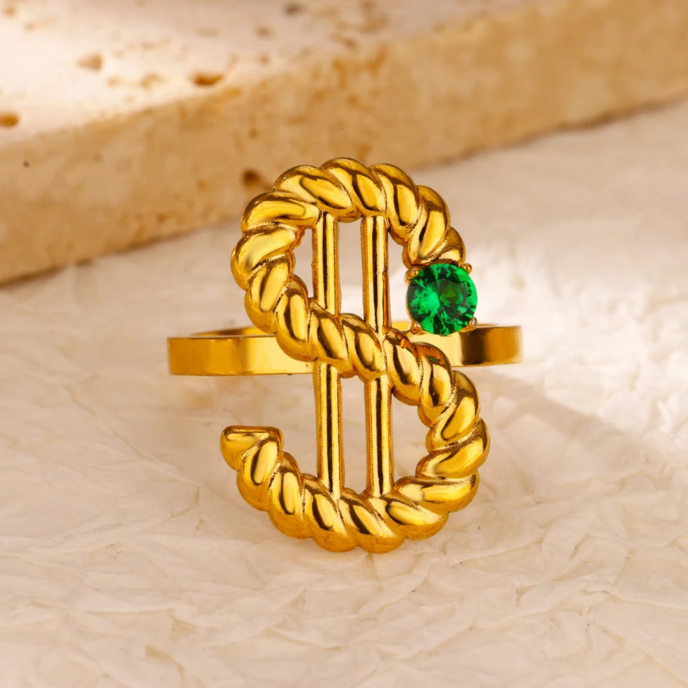 Grüne Zirkonia Herzringe für Damen, Vintage Goldfarben, Edelstahl, offener Ring, modischer ästhetischer Schmuck, Hochzeitsgeschenk