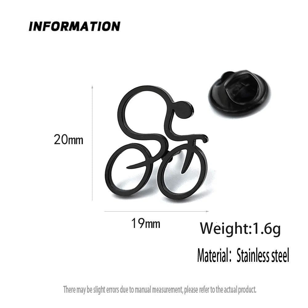 Fun bicycle men's lapel pin, 316L stainless steel gold-plated badge, black brooch for suit accessories, gift for father