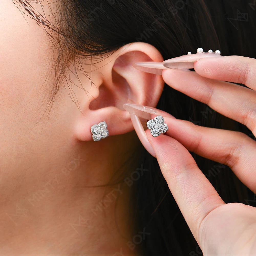 MINTYBOX S925 Silber D/VVS1 Moissanit Ohrstecker für Damen Klee Labor Diamant Ohrringe 1.054ctw Luxus Hochzeit Edelschmuck