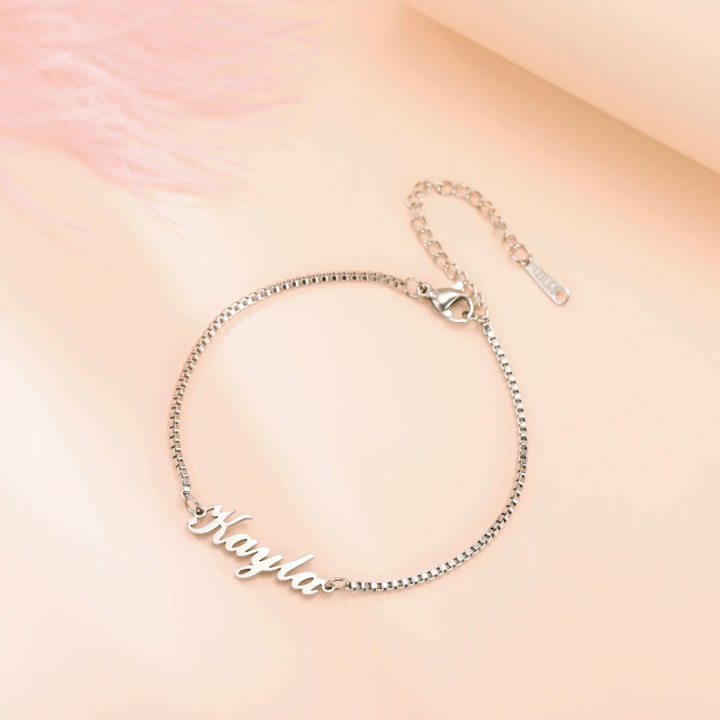 Women Girls Personalized Name Bracelet Stainless Steel Box Chain Letter Customized Charm Bracelets Unique Custom Jewelry Gift