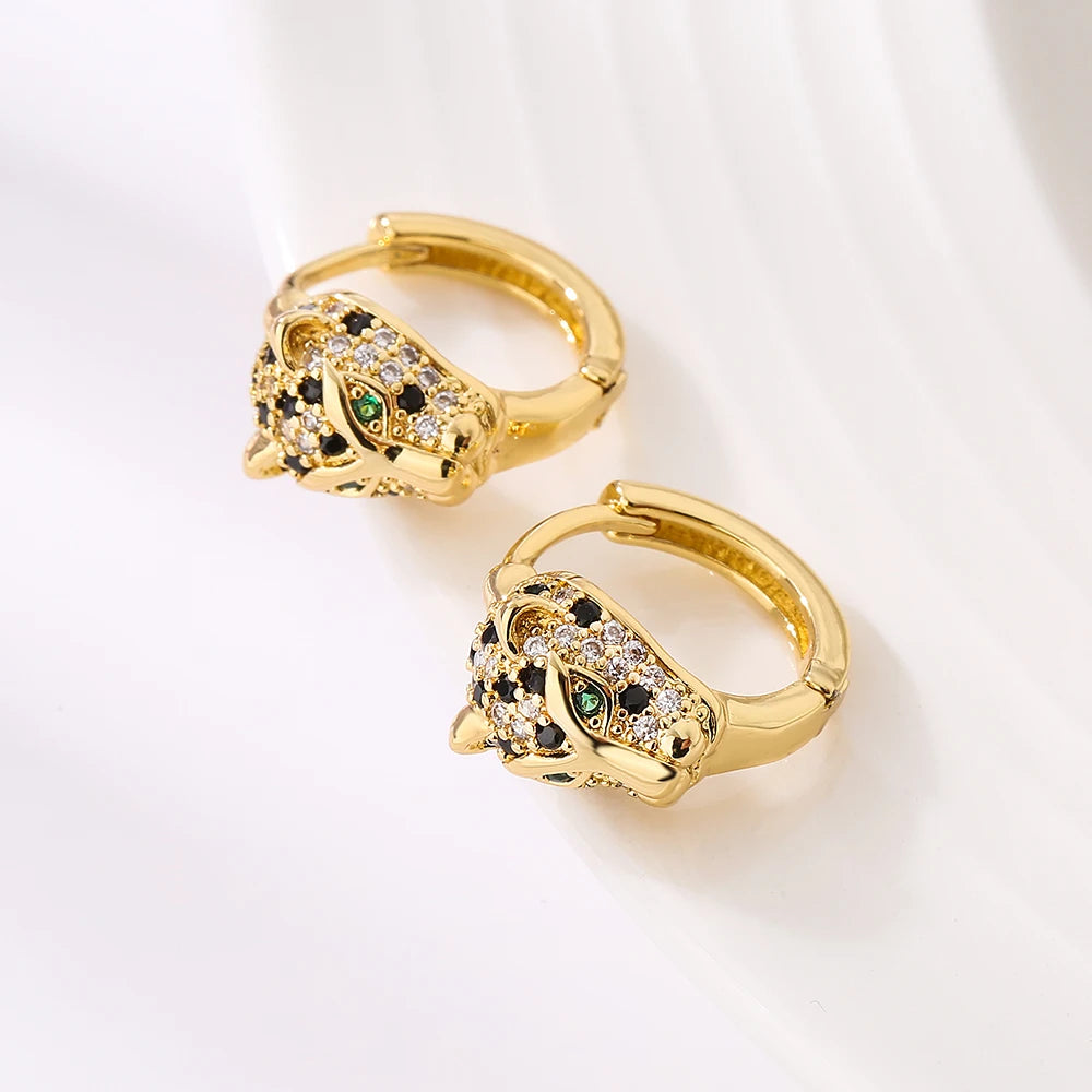NEWBUY 2024 Neue Mode Goldfarbe Edelstahl Hochzeitsschmuck Luxus AAA Zirkonia Leopard Ohrringe Für Elegante Frauen Geschenk