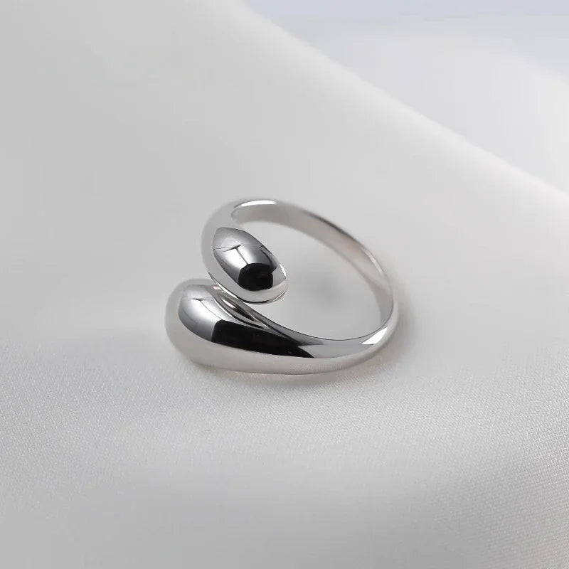 Anillos de gota de agua lisos de plata de ley 925 para mujer Anillo abierto de oro de 18 quilates Anillos de pareja de boda Regalo de joyería estética