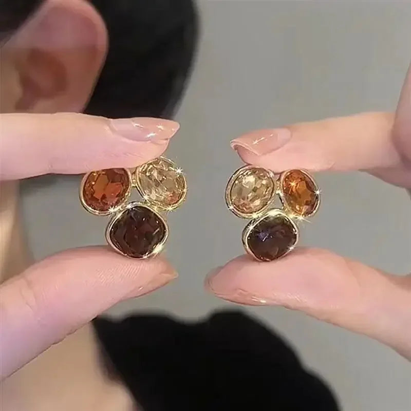 Französische High-End-Ohrringe aus braunem Kristall für Damen, modisch, luxuriös, personalisiert, Alltagsaccessoires, Abschlussballschmuck, Jubiläumsgeschenke