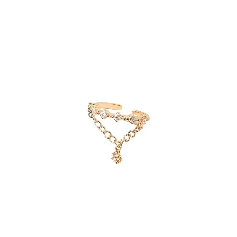 Glänzender Strass Goldfarben Kette Stern Anhänger Offene Ringe Koreanischer Stil Damen Mode Schmuck Hochzeit Party Mädchen Trendiger Ring