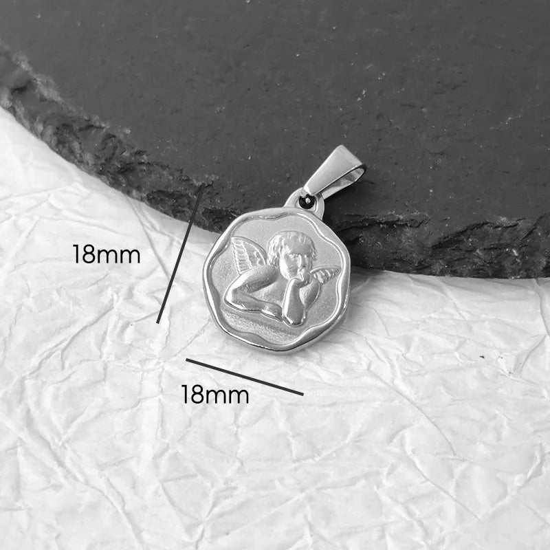 Colgante Sin Deslustre Cruz de Ángel Corazón de Acero Inoxidable Chapado en Oro Vintage para Mujer, Fabricación de Joyas para Collares