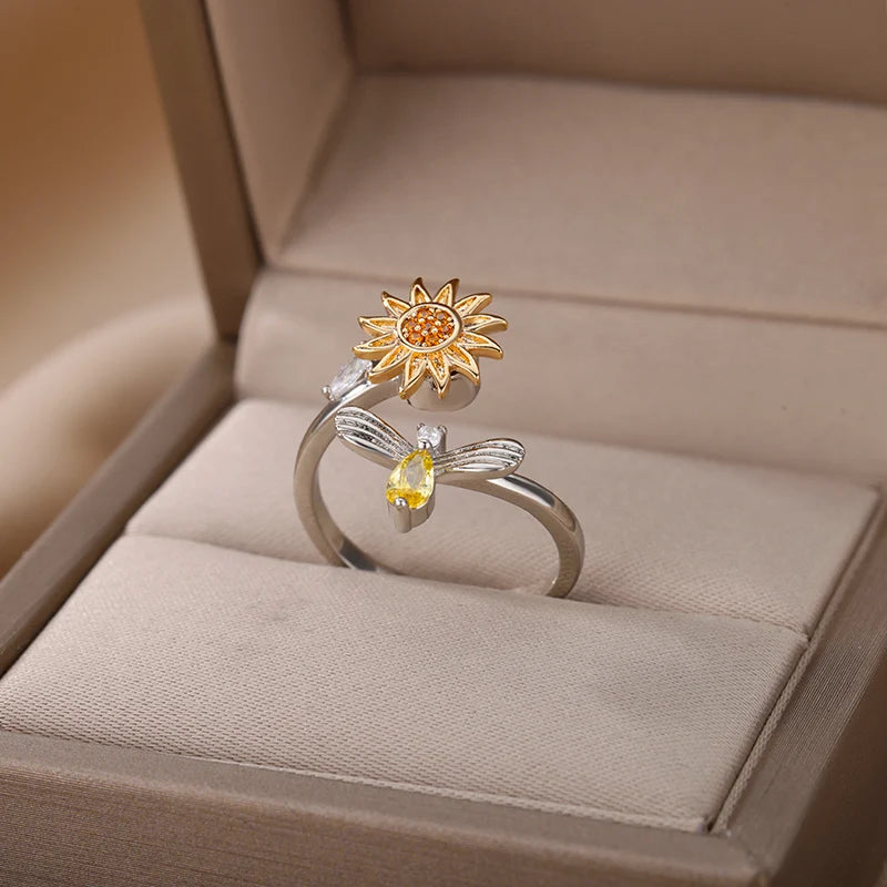Fashion Angst Ring Spinner Ringe Für Frauen Edelstahl Gold Farbe Runde Rotary Anti Stress Fidget Ring Party Schmuck Geschenk
