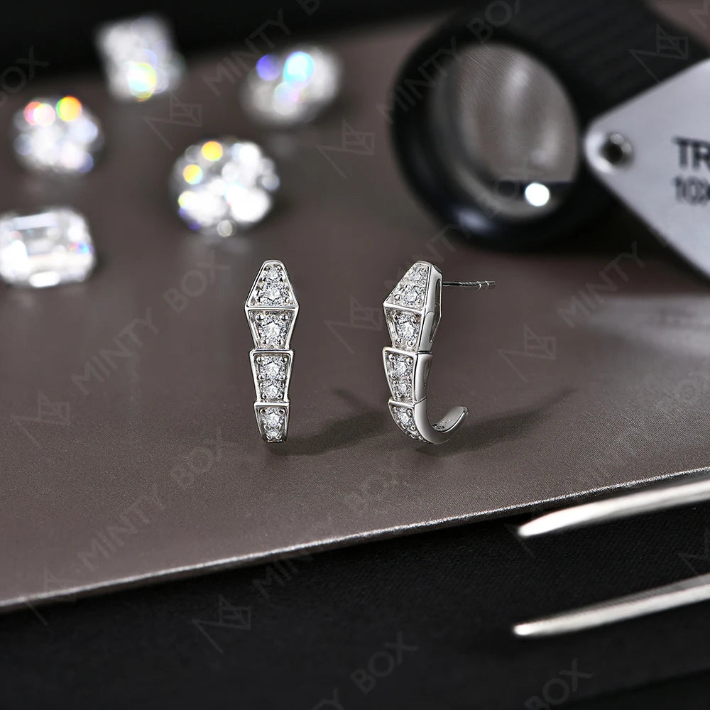 MINTYBOX Schlangen-Moissanit-Ohrstecker für Damen, S925 Sterlingsilber Diamant-Ohrringe, Luxuriöser Verlobungs-Hochzeits-Edelschmuck