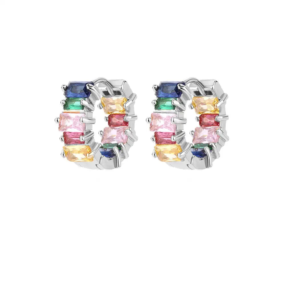 Regenbogen Zirkon Ohrringe für Damen Edelstahl Creolen 2024 Neu Trend Luxus Ästhetik Accessoires Schmuck Aretes Mujer