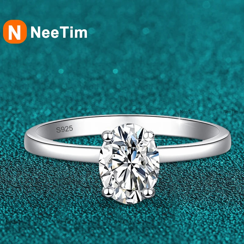 NeeTim 1ct Ovalschliff Moissanit Ring für Frauen Verlobung Hochzeit Labor Diamant s925 Sterling Silber mit vergoldeten Ringen Schmuck