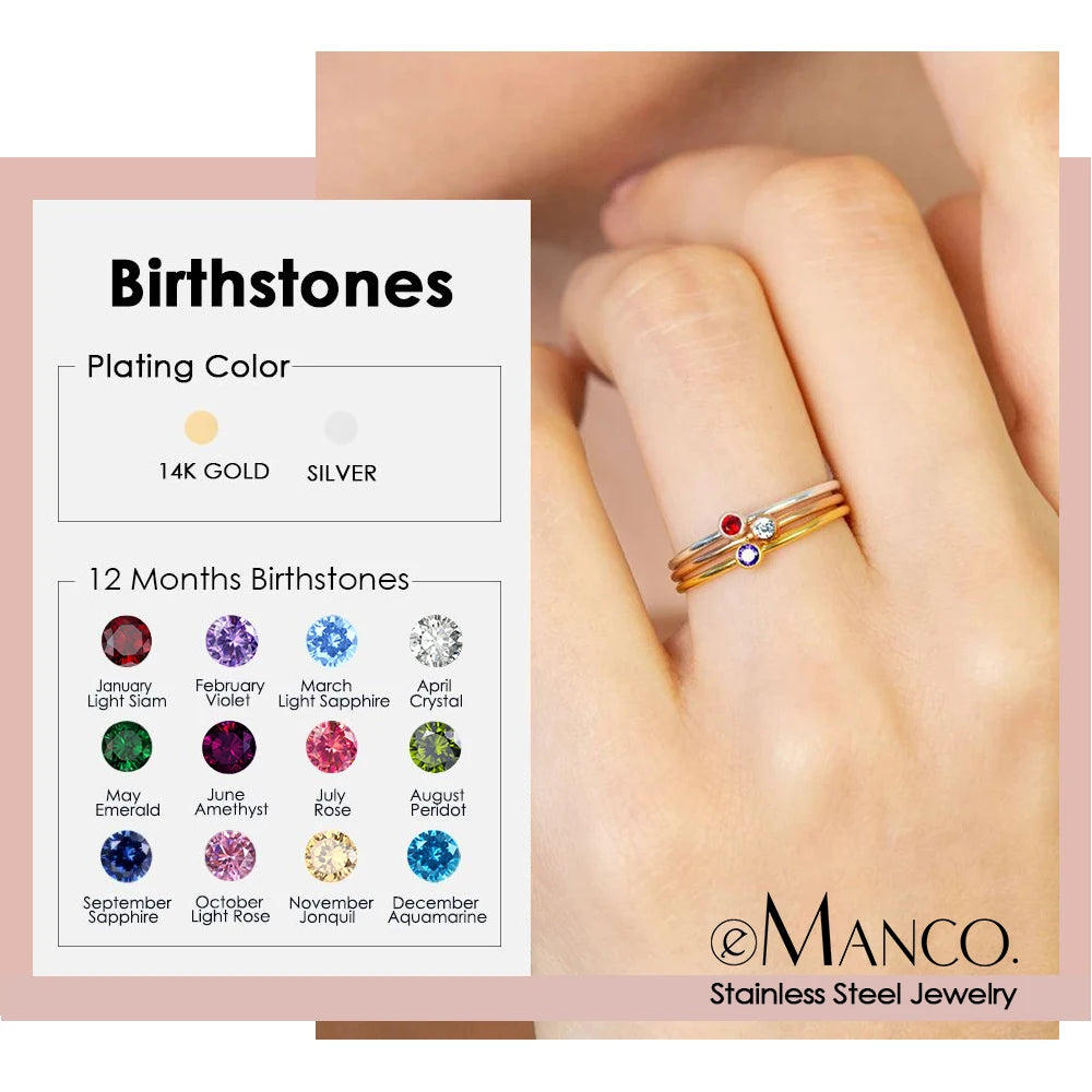 eManco Stainless Steel Birthstone Ring  Gold Color Simple Fashion Style For Women Festival Party Gift