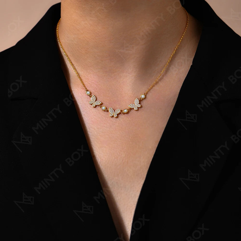 MINTYBOX S925 Silver Butterfly Moissanite Necklaces 18k Gold Plated D/VVS1 Lab Diamond 40+5cm for Women Brithday Jewelry Gift