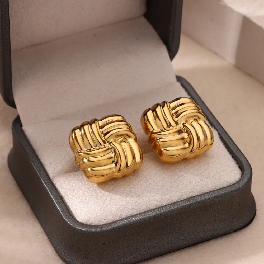 Temperament Quadratische Textur Ohrringe für Frauen Edelstahl Goldfarbe Persönlichkeit Trend Ohrstecker Modeschmuck Exquisit
