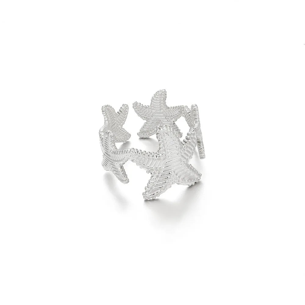 Anillos abiertos de acero inoxidable con forma de estrella de mar para mujer, color dorado, geométricos, ajustables, para bodas, fiestas, moda, regalo, anillos