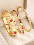 1 Stück 18K vergoldetes stapelbares Edelstahlarmband mit Kette und Kleeblatt-Design, Modischer Stil für Damen, Geeignet für Freizeit