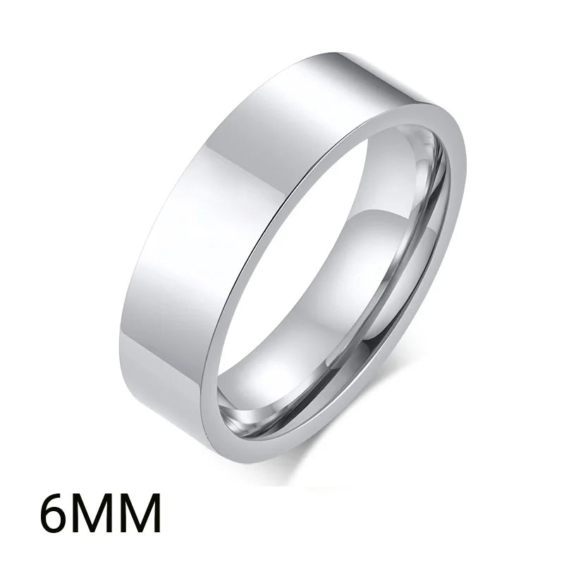 2mm 4mm 6mm 8mm Edelstahl Ehering für Damen Flache Fingerringe Mode Bijoux Femme Verlobungsschmuck