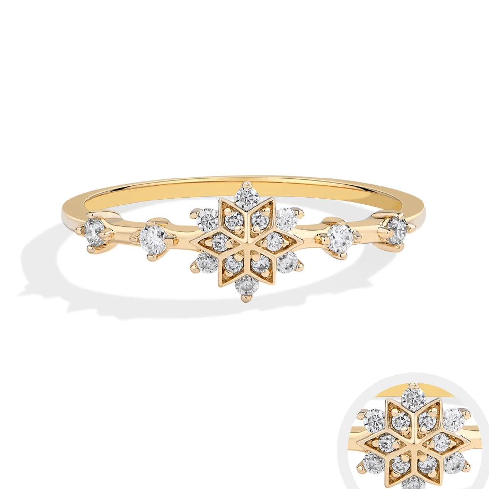 MINTYBOX Schneeflocke S925 Sterling Silber Moissanit Verlobungsringe für Damen Laborgezüchteter Diamantring 18K vergoldet Edler Schmuck Geschenk