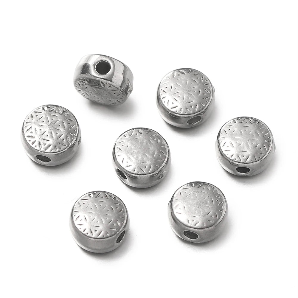 10 Stück/Packung Edelstahl in verschiedenen Formen Goldstahl Farbe Textur Abstandsperlen für DIY Armband Schmuckherstellung Zubehör