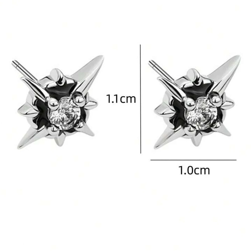 Schwarzer CZ Metall Stern Ohrstecker für Herren Damen Hip Hop Stil Antik Silber Farbe Start Klare Kristall Paar Ohrringe