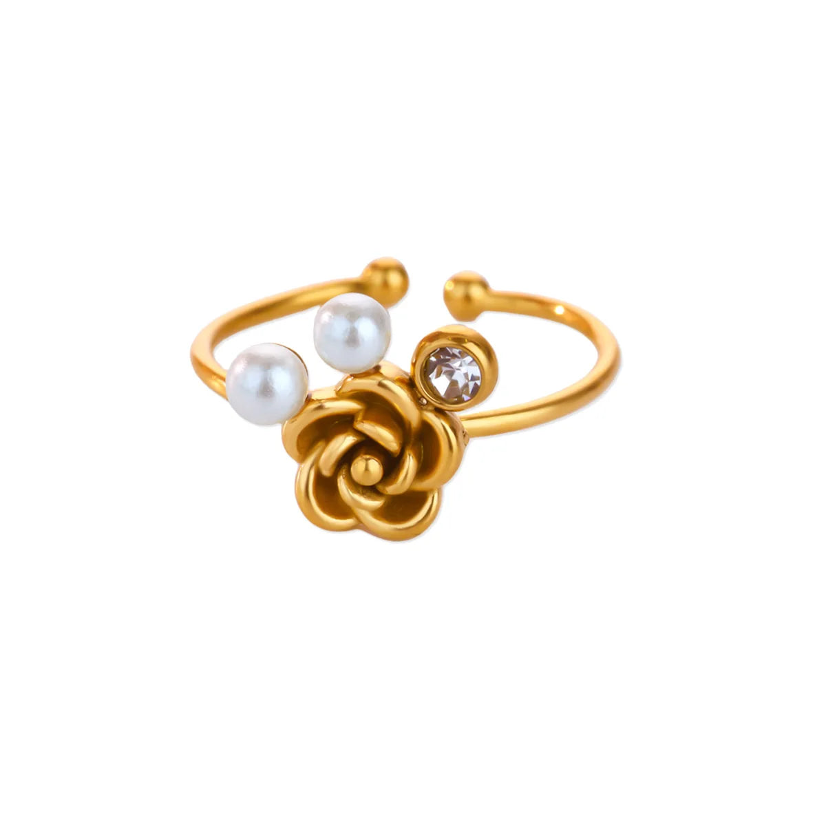Edelstahl Vierblättriges Kleeblatt Ringe für Frauen Goldfarbe Zirkon Öffnung Paar Ring Ästhetischer Hochzeit Bohème Schmuck Geschenk