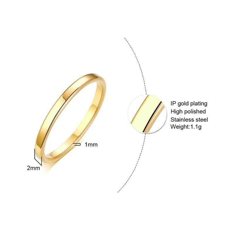 Anillo de boda de acero inoxidable de 2 mm, 4 mm, 6 mm, 8 mm para mujer, anillos planos para dedo, joyería de compromiso de moda Bijoux Femme
