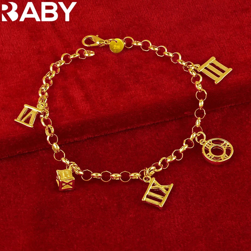 URBABY 18K Gold Römerziffern Charm Kettenarmband für Damen Hochzeit Fashion Party Accessoires Schmuck Geschenk