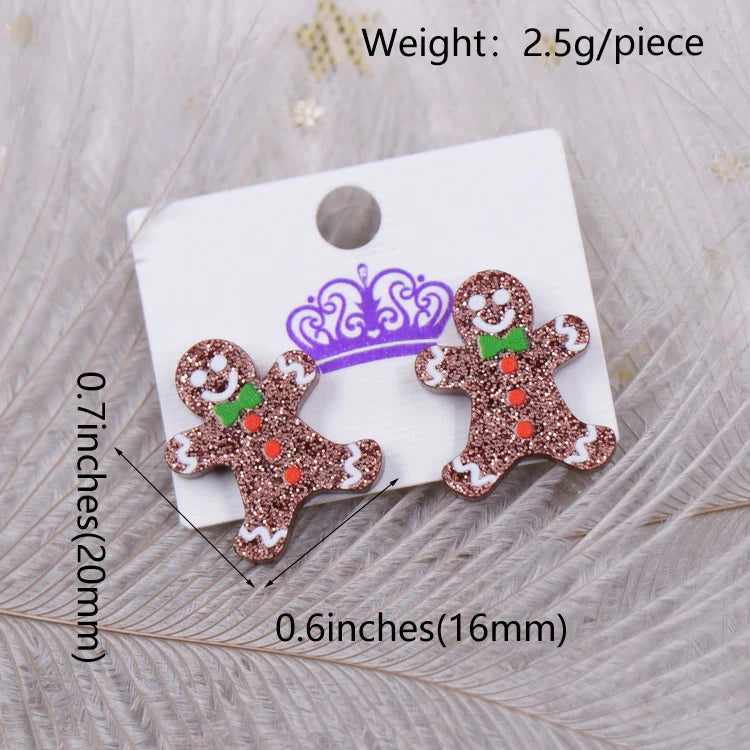 Custom Santa Hats Tree Mouse Head Turkey Glitter Acrylic Christmas Stud Earrings Stainless Steel Jewelry Wholesale