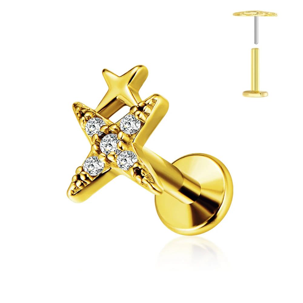 G23 Flores de titanio Labret de empuje 16G 18G 20G Piercing de mariposa para labios sin rosca con forma de gota de agua, arete para tragus, joyería corporal