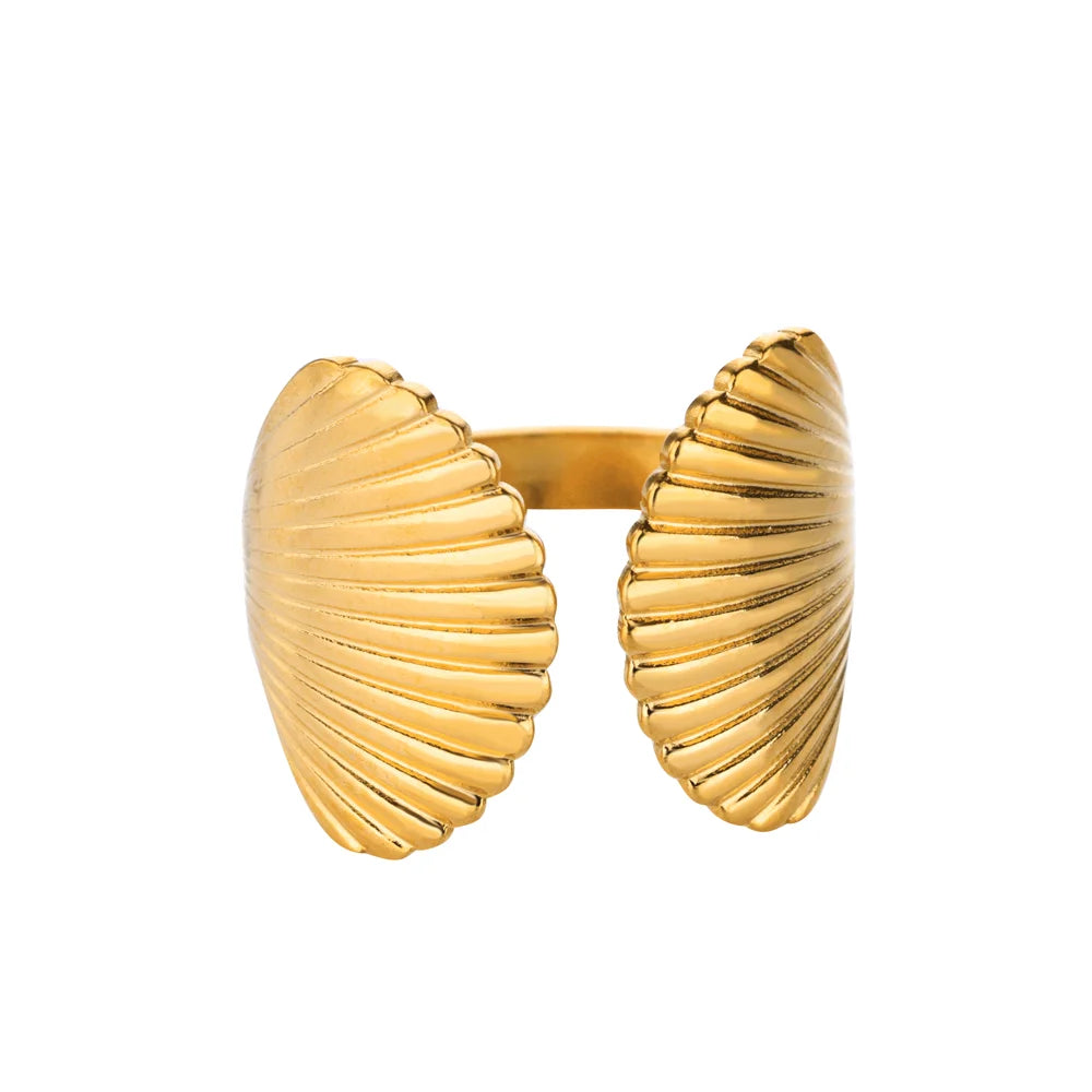 316L Edelstahl Seestern Muschel Ringe für Frauen Gold Farbe Offener Fingerring Femme Trendiger Sommerurlaub Ozean Schmuck Geschenk