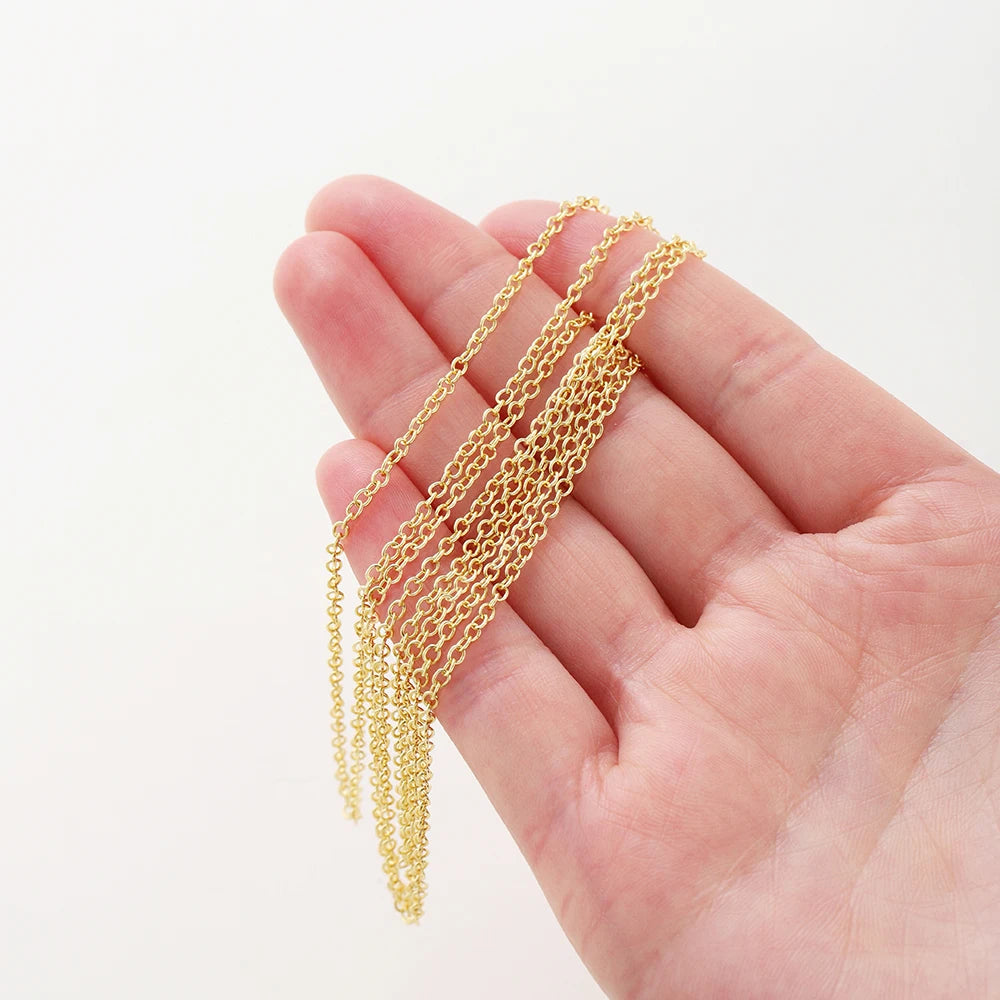 1 metro/lote de cadenas de eslabones redondos de metal chapado en oro de 14K y 18K para hacer joyas, accesorios de joyería para manualidades