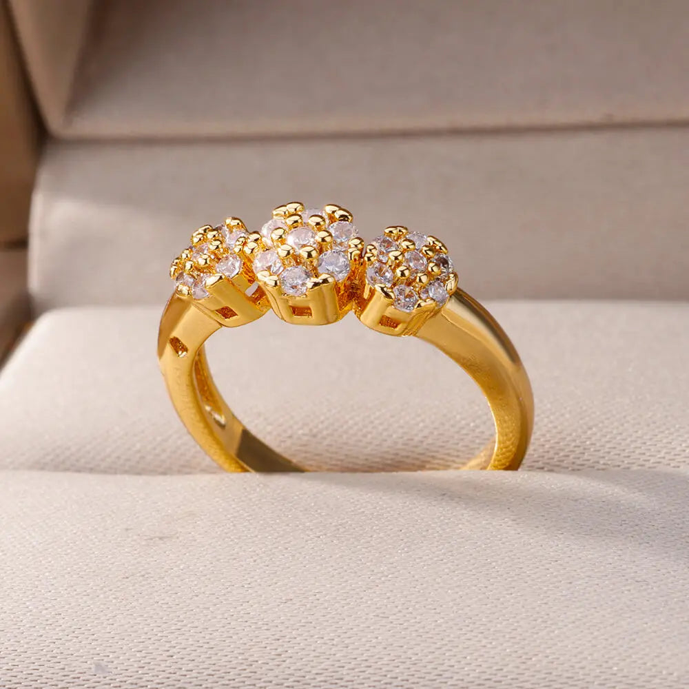 Zirkon Blumenform Ringe für Frauen Edelstahl Offener Ring Mode Koreanischer Neuer Hochzeitsschmuck Geschenk