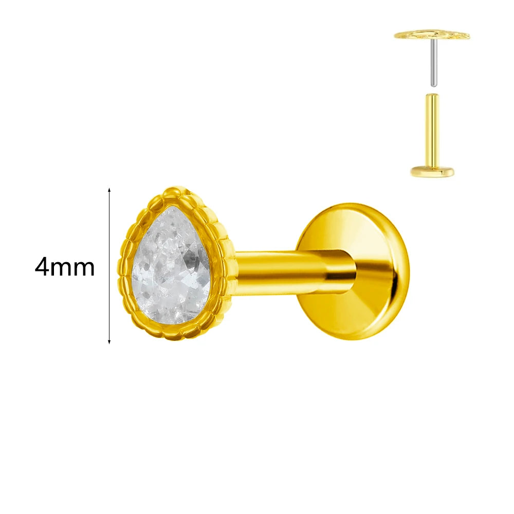 Winziger Wassertropfen Labret Piercing G23 Titan Opal Mond Push-In Zweig Ohrring Stecker Anhänger Gewindeloser Knorpelkörperschmuck