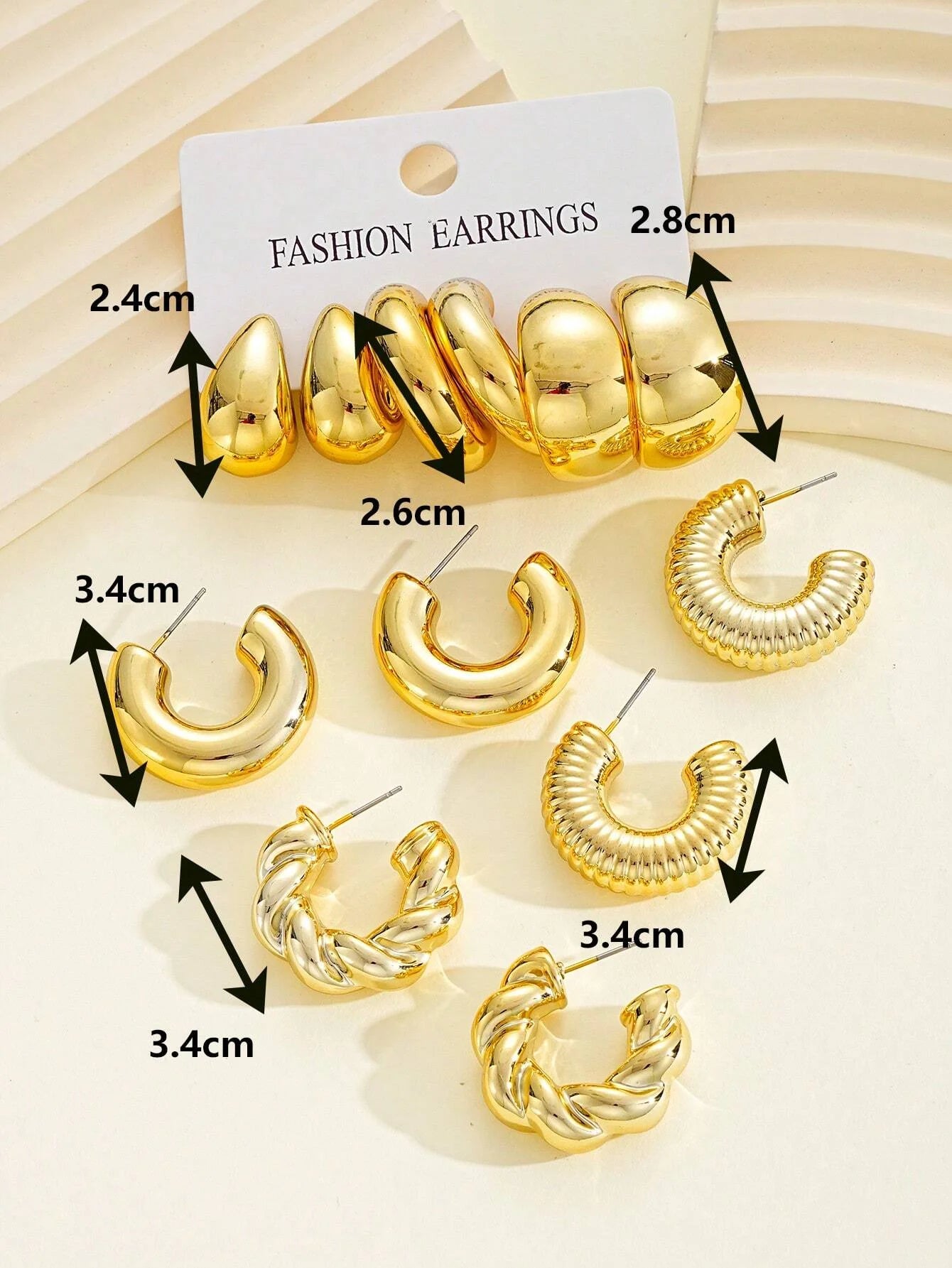 12-teiliges Set klassische Mode Twist C-Form Tropfen-Design Damen goldfarbene Ohrringe für Alltag, Arbeit und Party-Outfits 2024