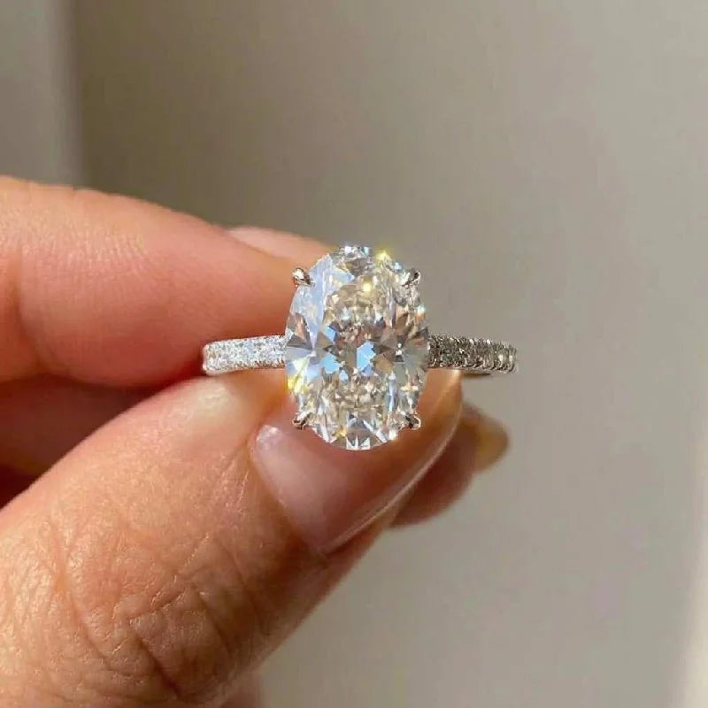 925 Sterling Silber Zirkon Wunderschöne Glänzende Ovale Steinringe für Frauen Geschenk Verlobung Hochzeit Luxus Hochwertiger Feiner Schmuck