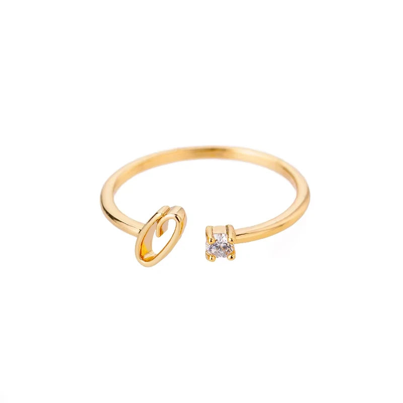A-Z Anfangsbuchstabe Offene Ringe für Damen Edelstahl Goldfarbe Zirkon Verstellbarer Ring Trendiger Paar-Hochzeitsschmuck Geschenk
