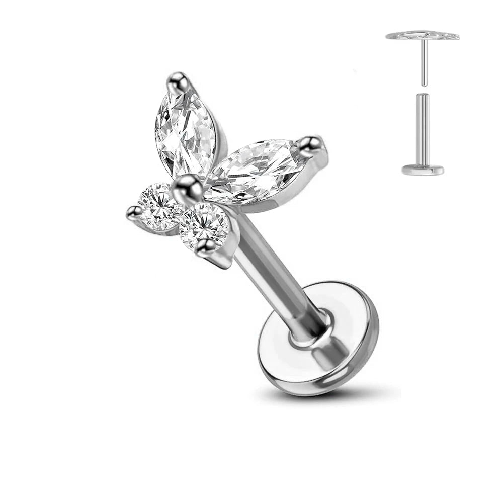 ASTM F136 G23 Titan Blume Threadless Ohrring Piercing Blütenblätter Blatt Herz Schmetterling Pin Daith Conch Push-in Labret Stecker