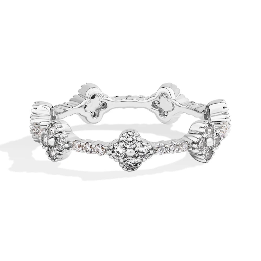 MINTYBOX S925 Sterlingsilber Moissanit Eheringe für Damen, Labordiamant Stapelring, Blumenkleeblatt Feiner Schmuck Geschenk