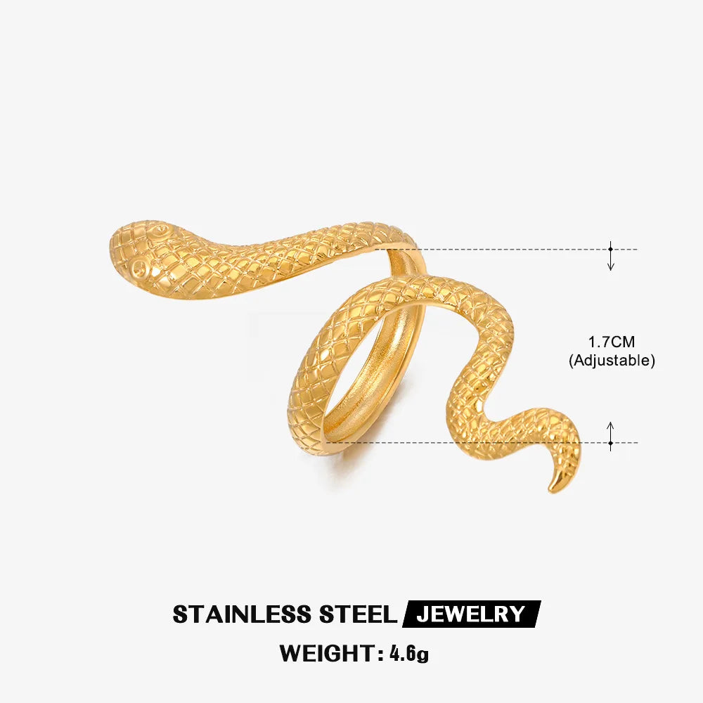 Stainless Steel Snake Rings for Women Men Gold Color Open Adjustable Finger Ring Vintage Gothic Aesthetic Jewelry Anillos Mujer
