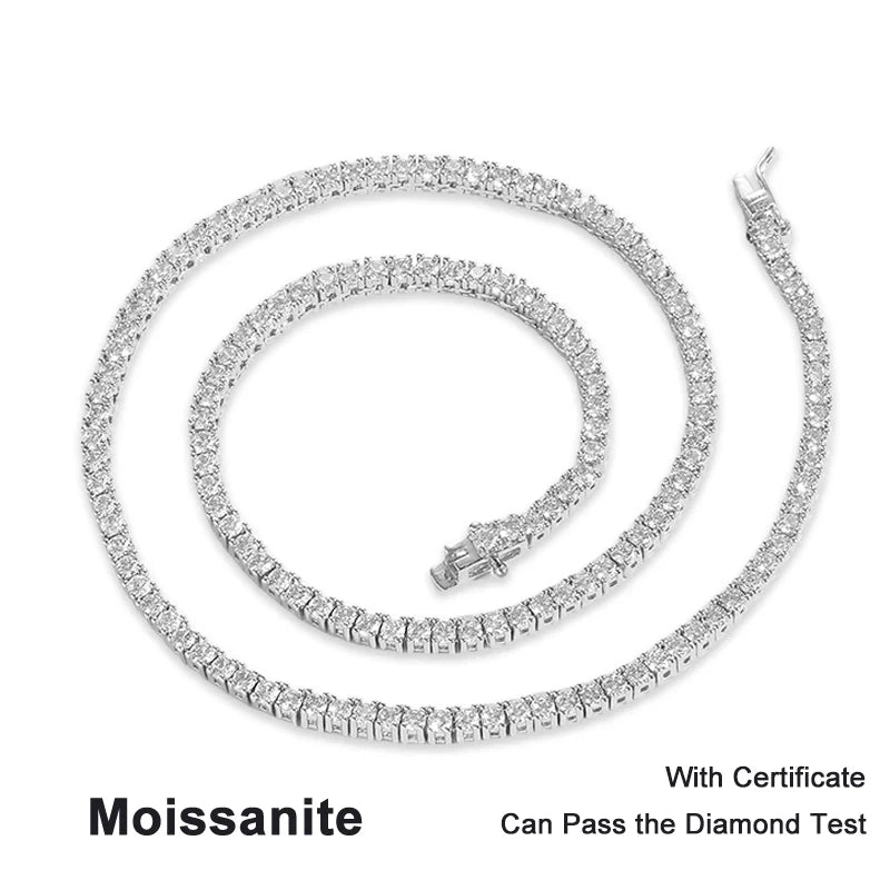 NeeTim Collar de tenis de moissanita de 3/4/5mm para mujer y hombre, de plata S925 con chapado en oro de 18k, cadenas para el cuello, joyería de fiesta moderna de hip-hop