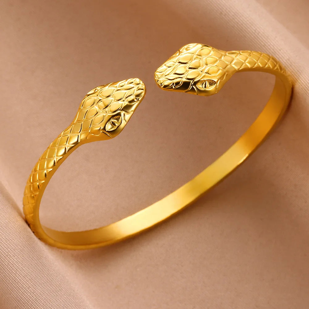Edelstahl-Schlangen-Armreif für Damen, Vintage Goldfarben, Ästhetisches Charm-Armband, Alltagsschmuck, Geschenk für Frauen