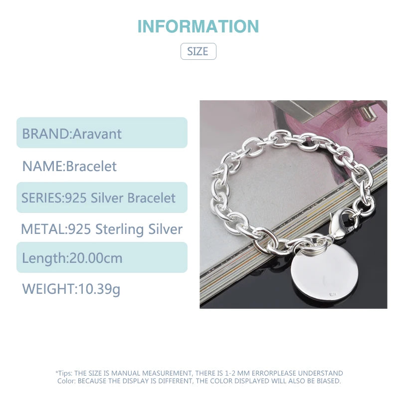 Aravant 925er Silber Runde Armbandketten für Frauen Mode Hochzeit Schmuck Accessoires