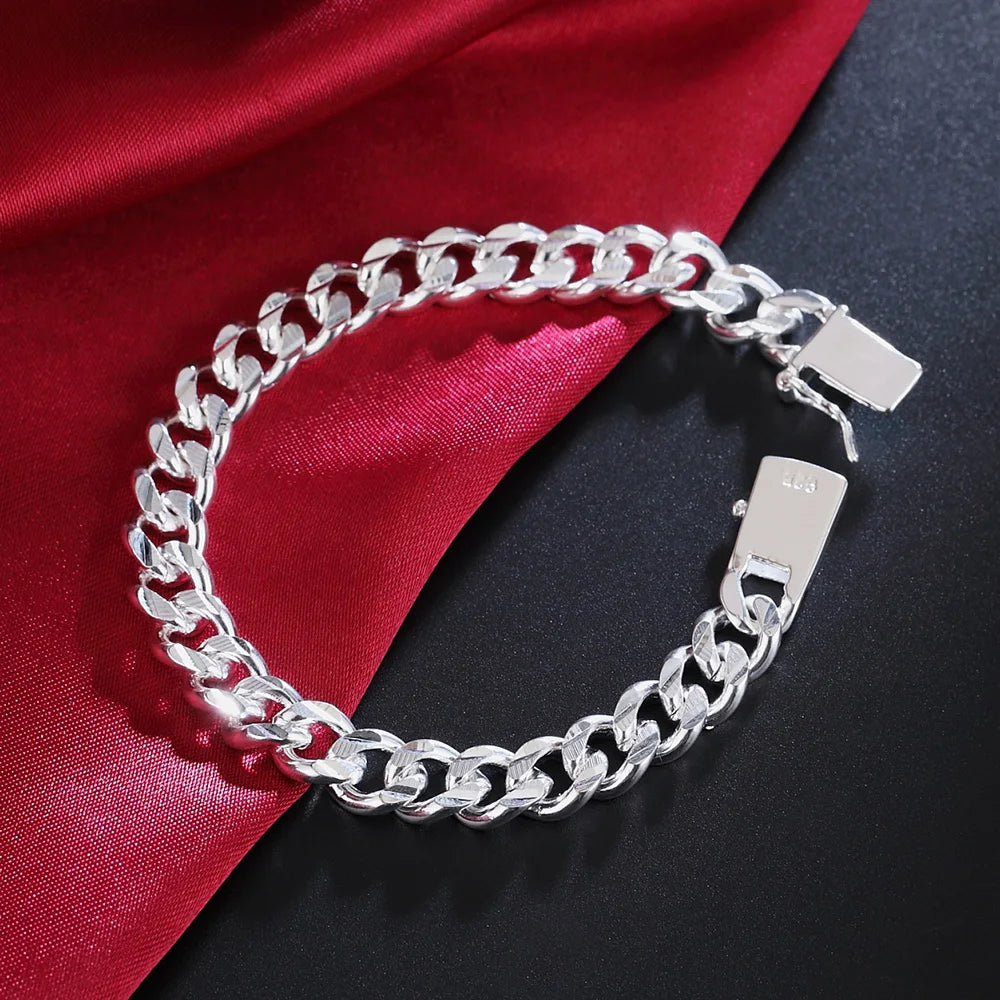 Armband aus 925er Sterlingsilber, massive 8/10 mm Kette, Herren Damen, edler Hochzeitsschmuck, Mode-Anhänger, Party, Geburtstagsgeschenk